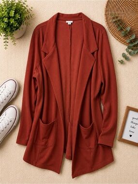 LuLaRoe Gwen Women's Open-Front Long Cardigan knit blazer- Rust